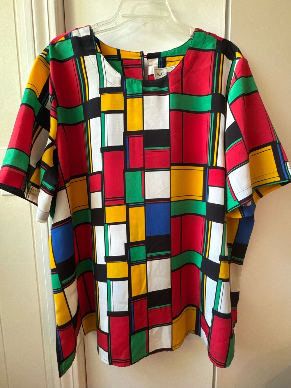 Vintage K.C. Studio Mondrian Style Colorblock Geometric Blouse Plus Size 2X